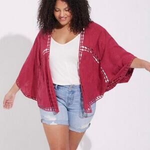 Torrid Crochet Lace Inset Kimono Red Size 3 / 4